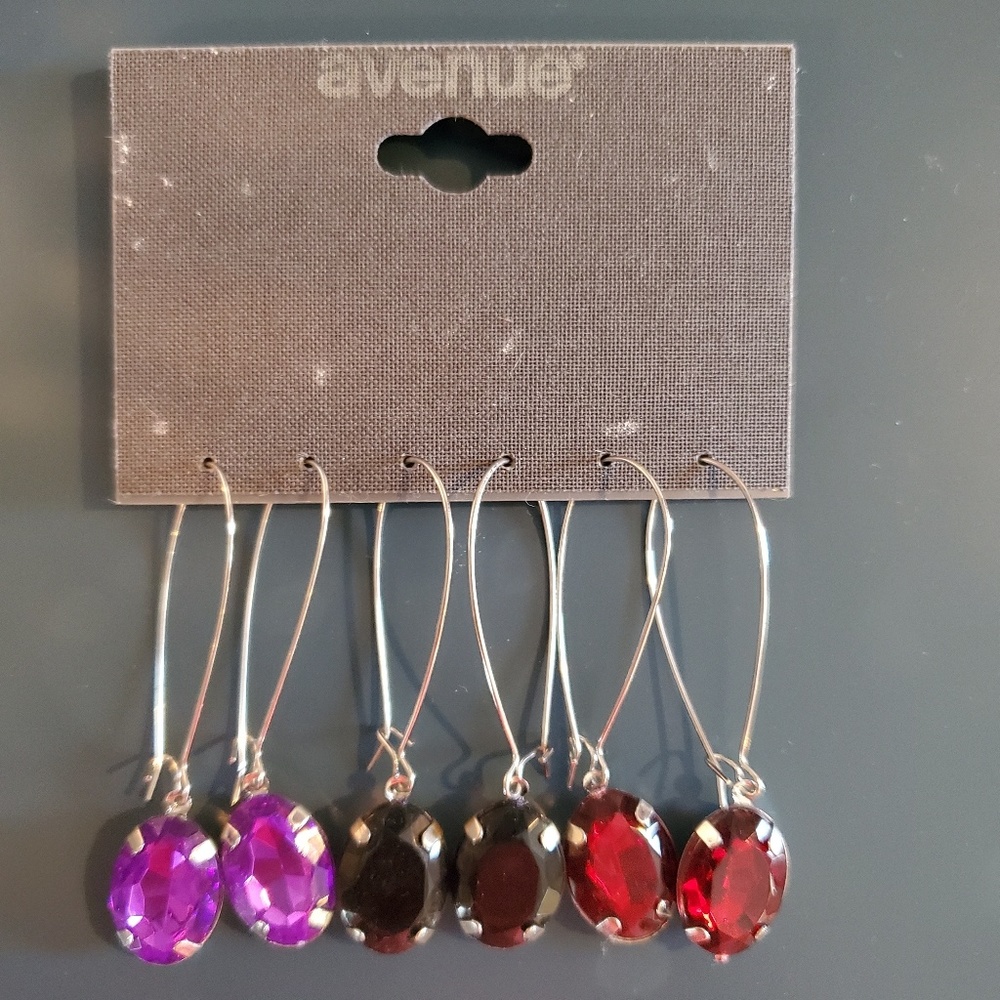 Three Pair of Earrings from Avenue-Red,black, pink